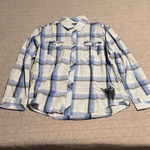 7 Diamonds Blue and White Plaid Shirt